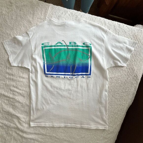 Vintage Cabo San Lucas Shark Graphic Tee White T-Shirt Large Made in Mexico - Picture 7 of 8